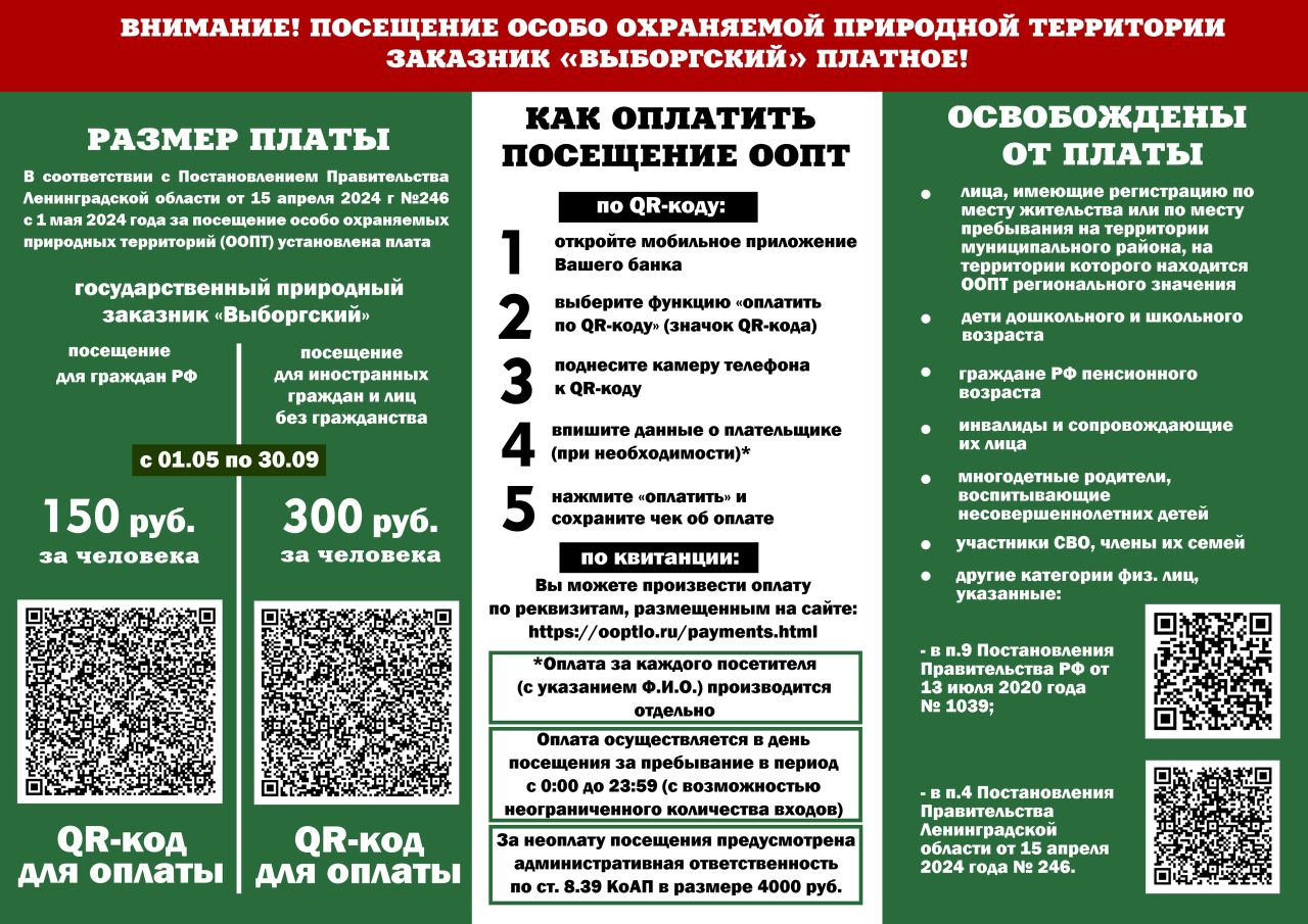 С 1 мая посещение пяти особо охраняемых территорий Ленинградской области  становится платным