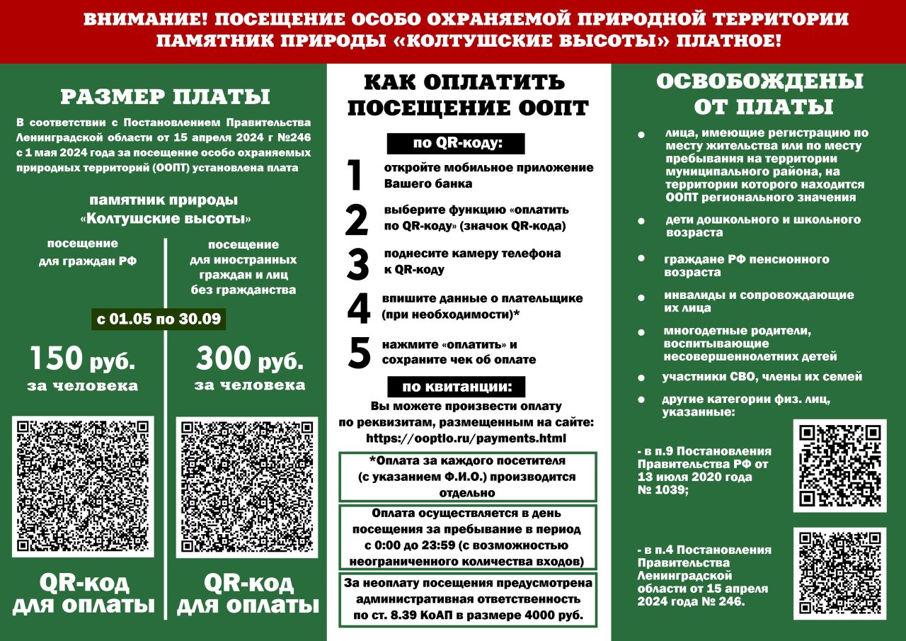 С 1 мая посещение пяти особо охраняемых территорий Ленинградской области  становится платным